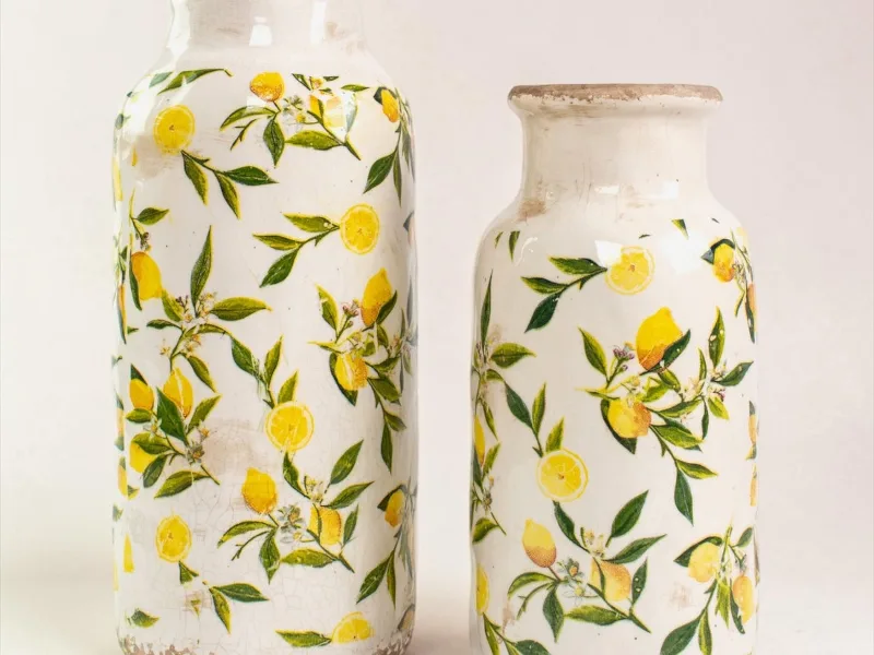 Lemon & Leaves Ceramic Vase