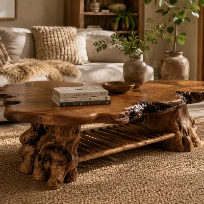 Coffee Table – Swamp Kauri/Macrocarpa Bur legs /Totara magazine rack    Top 1450 mm x 800 mm  Height  400 mm