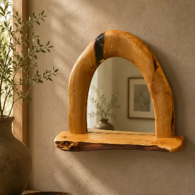 Hanging Shelf Mirror – Macrocarpa    470 mm X 500 mm