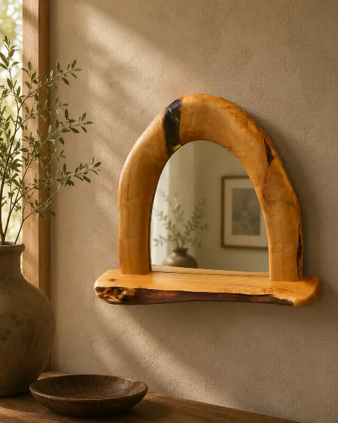 Hanging Shelf Mirror – Macrocarpa    470 mm X 500 mm