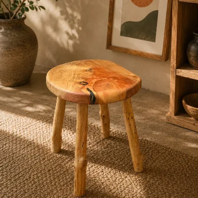 Macrocarpa freeform stool  with totara legs      320 mm seat 390 height 