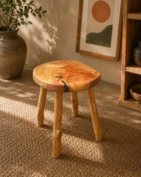 Macrocarpa freeform stool  with totara legs      320 mm seat 390 height 