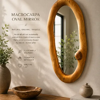 Mirror Oval - Macrocarpa   350mm X 220mm