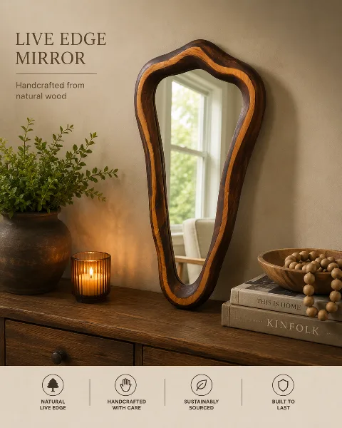 Mirror White Rim Stained - Macrocarpa   480mm x 190 to centre